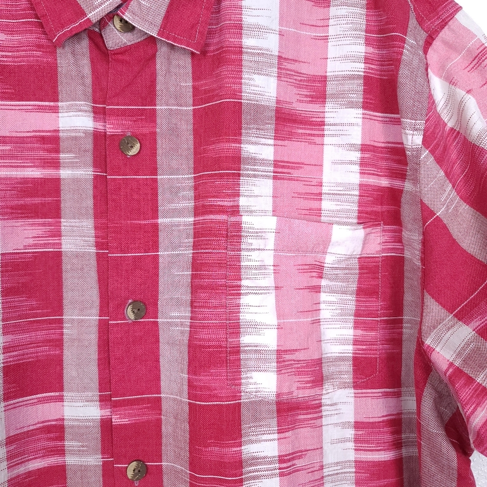TOMMY BAHAMA Men's Who Got Ikat Stripe Button Down Shirt Red - Picture 8 of 12
